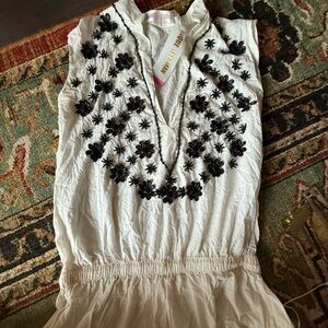 Monique Leshman White Top with Black Floral Embroidery
